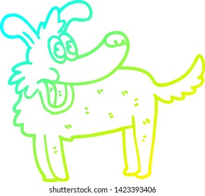 dibujo de línea de degradado frío de un perro feliz con dibujos animados