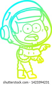 desenho de linha de gradiente frio de um desenho animado surpreendeu astronauta