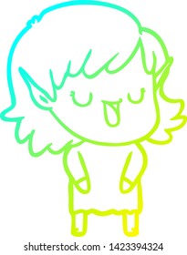 dibujo de línea de gradiente frío de una joven elfo de caricatura