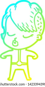 cold gradient line drawing of a cartoon pretty hipster girl
