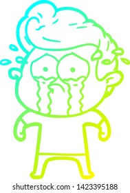 cold gradient line drawing of a cartoon crying man
