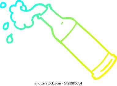 cold gradient line drawing of a cartoon foaming beer bottle