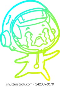 cold gradient line drawing of a cartoon crying astronaut