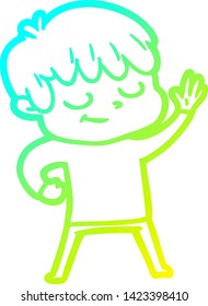 dibujo de línea de gradiente frío de un niño feliz de caricatura