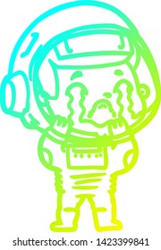 dibujo de una línea de gradiente frío de un astronauta llorando una caricatura