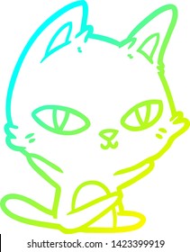 cold gradient line drawing of a cartoon cat staring