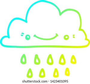 cold gradient line drawing of a cartoon storm cloud