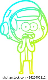 desenho de linha de gradiente frio de um desenho animado surpreendeu astronauta