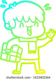 dibujo de una línea de gradiente frío de un niño riéndose de caricatura
