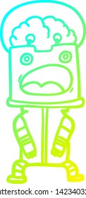 cold gradient line drawing of a cartoon robot