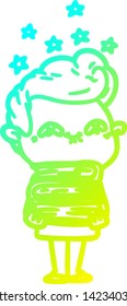 cold gradient line drawing of a cartoon excited man