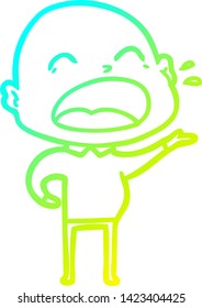 cold gradient line drawing of a cartoon shouting bald man
