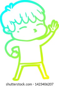 cold gradient line drawing of a cartoon curious boy