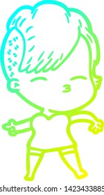 dibujo de línea de gradiente frío de una niña de picoteo