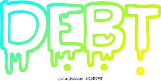 dibujo de línea de degradado frío de un signo de deuda de dibujos animados