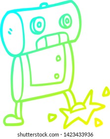 cold gradient line drawing of a cartoon robot
