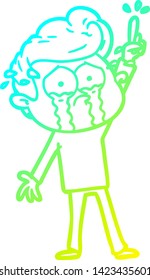 cold gradient line drawing of a cartoon crying man trying to ask a question