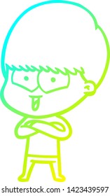 dibujo de línea de gradiente frío de un niño feliz de caricatura