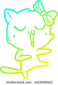 cold gradient line drawing of a cartoon cat