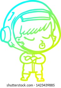 cold gradient line drawing of a cartoon pretty astronaut girl