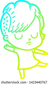 cold gradient line drawing of a cartoon woman