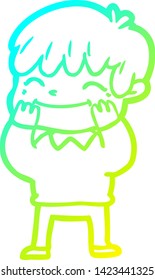 cold gradient line drawing of a cartoon happy boy