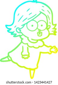 kalte Farbverlauf-Linienzeichnung eines Cartoon-Girl-Beutels