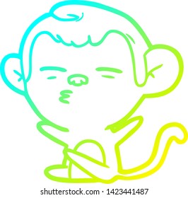 dibujo de una línea de gradiente frío de un mono sospechoso de la caricatura