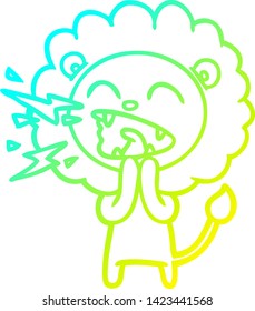 cold gradient line drawing of a cartoon roaring lion