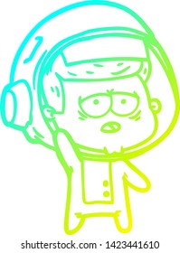 cold gradient line drawing of a cartoon tired astronaut