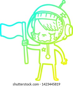 cold gradient line drawing of a cartoon crying astronaut girl