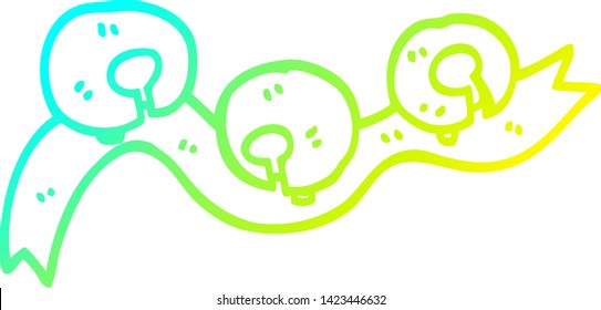 cold gradient line drawing of a cartoon xmas bells