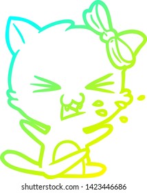 dibujo de línea de degradado frío de un gato de dibujos animados