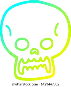 dibujo de línea de degradado frío de un cráneo de halloween de dibujos animados