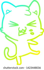 dibujo de línea de degradado frío de un gato de dibujos animados silbido