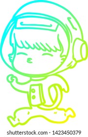 cold gradient line drawing of a cartoon curious running astronaut