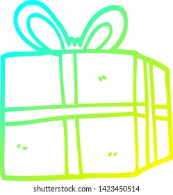 cold gradient line drawing of a cartoon wrapped present