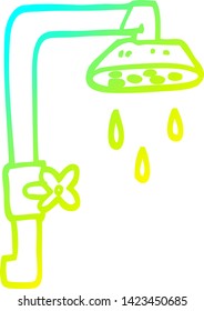 dibujo en línea de degradado frío de una cabeza de ducha de dibujos animados
