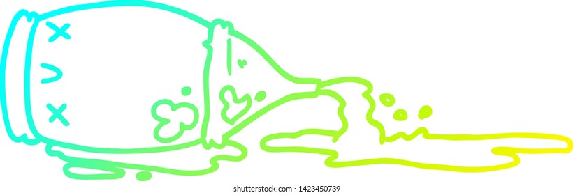 cold gradient line drawing of a cartoon spilled bottle
