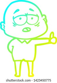 cold gradient line drawing of a cartoon tired bald man