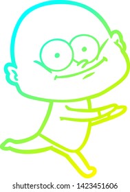 cold gradient line drawing of a cartoon bald man staring