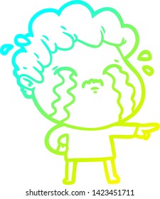 cold gradient line drawing of a cartoon man crying