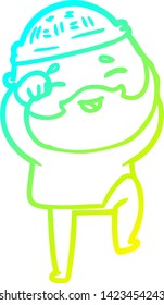dibujo de línea de gradiente frío de un hombre barbudo feliz