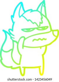 dibujo de una línea de gradiente frío de un lobo molesto