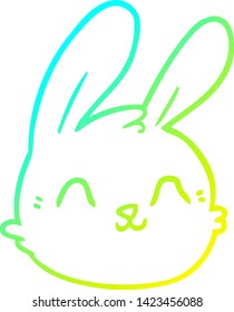 dibujo de línea de degradado frío de una cara de conejo de dibujos animados