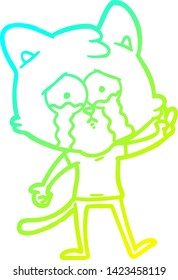 dibujo de línea de degradado frío de un gato de dibujos animados