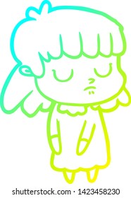 cold gradient line drawing of a cartoon indifferent woman