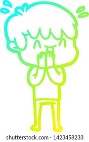 cold gradient line drawing of a cartoon laughing boy