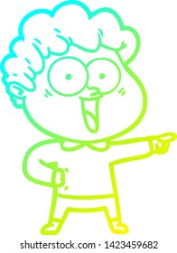 cold gradient line drawing of a cartoon happy man