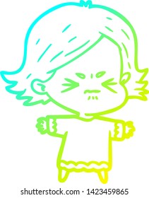 cold gradient line drawing of a cartoon angry woman